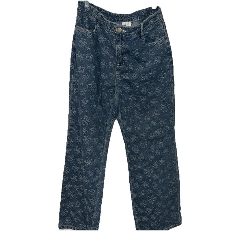 Le Lis Collection Women’s High Waist Jeans Size Large Embroidered Flower Denim