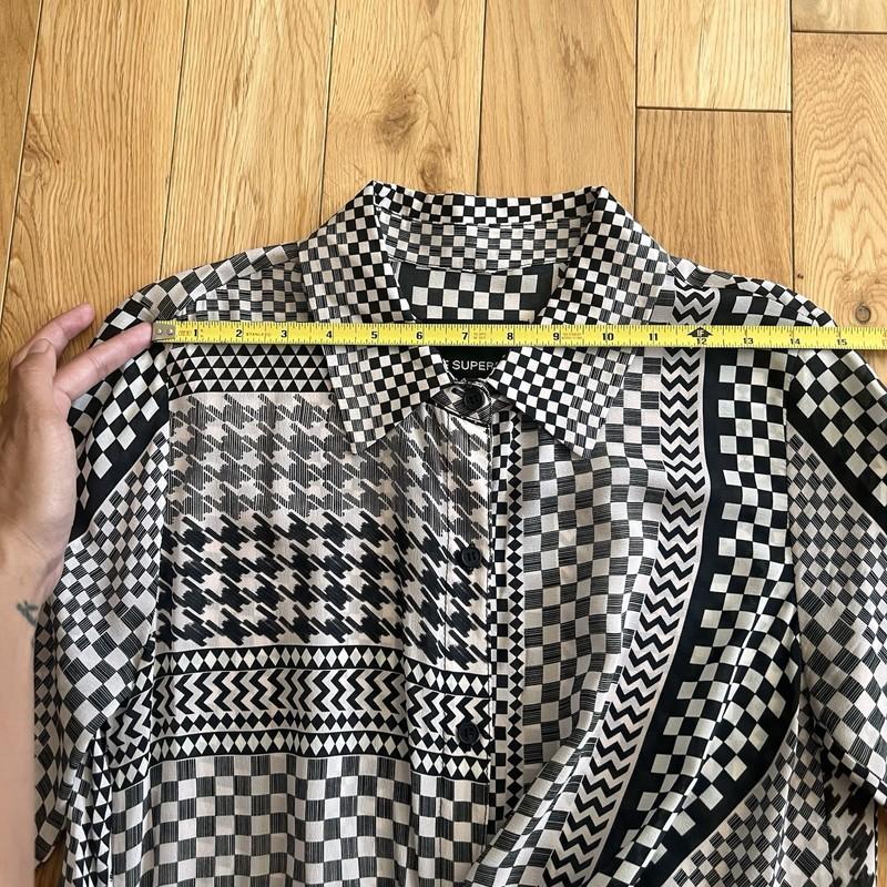 Le Superbe Womens Queen Gambit Tie Waist Black White Patterned Silk Dress Size 8