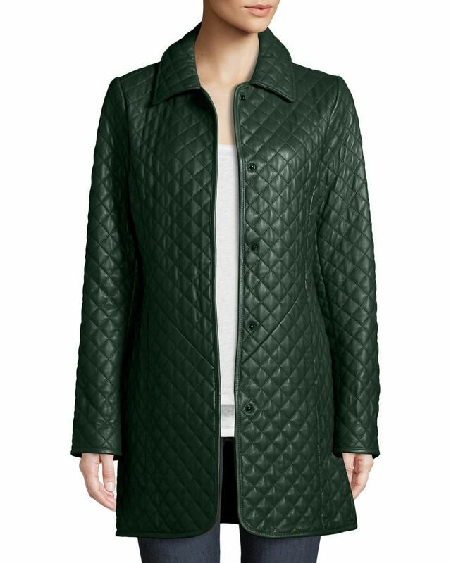 Leather Jacket Coat Long Women Green Womens S Size Trench Hood Shearling XS 11