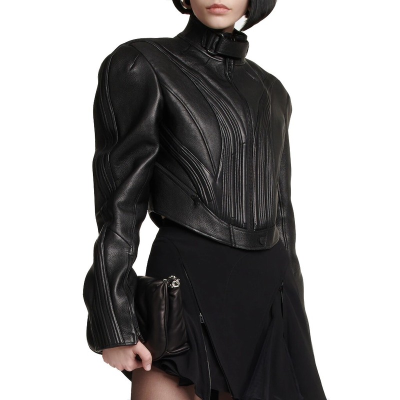 Leatherviz Women's 100% Genuine High Quality Lambskin Leather Cropped MotoJacket