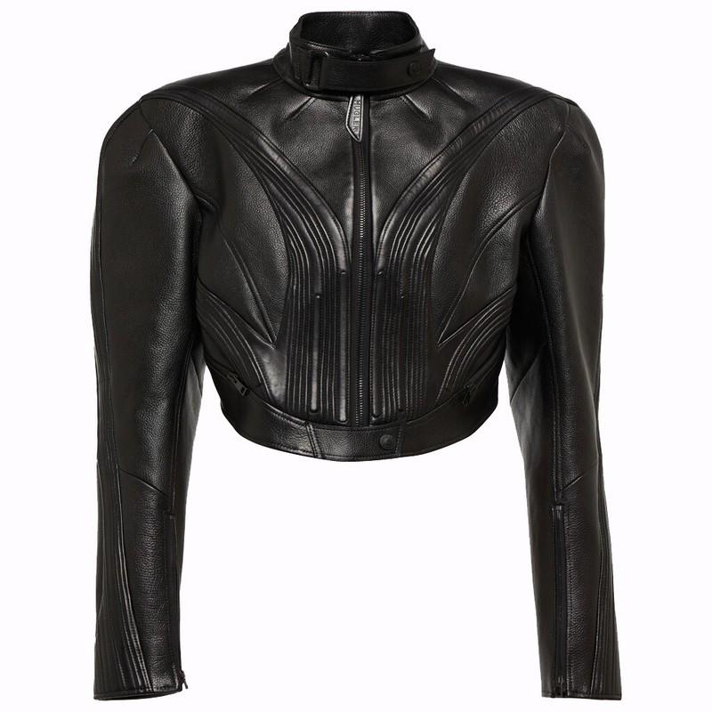 Leatherviz Women's 100% Genuine High Quality Lambskin Leather Cropped MotoJacket