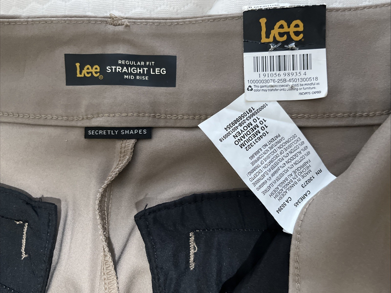 Lee Secretly Shapes Pants SZ 10 MEDIUM Straight Leg Light Fawn Regular Fit