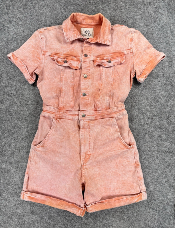 Lee Union-Alls Jumper Shorts Womens XS Persimmon Acid Peach Romper Vntg Modern