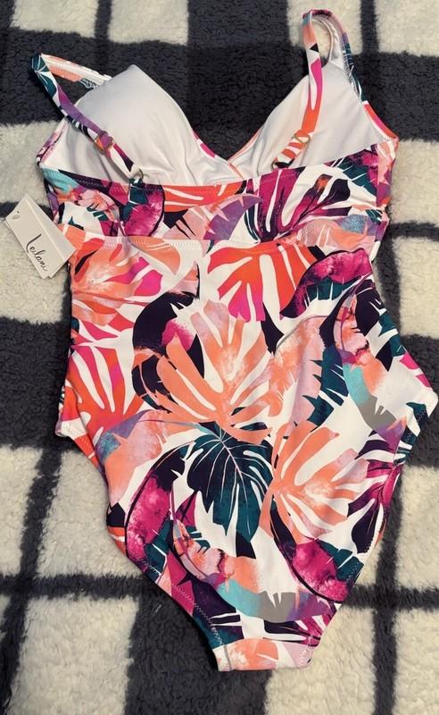 Leilani "Kauai White Water" 1-Piece Swimsuit White/multi Floral Sz. 6