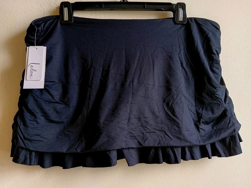 Leilani Swim Skirt Black Sz. 16 Ruffle Trim Built In Brief Side Shirring NWT $10