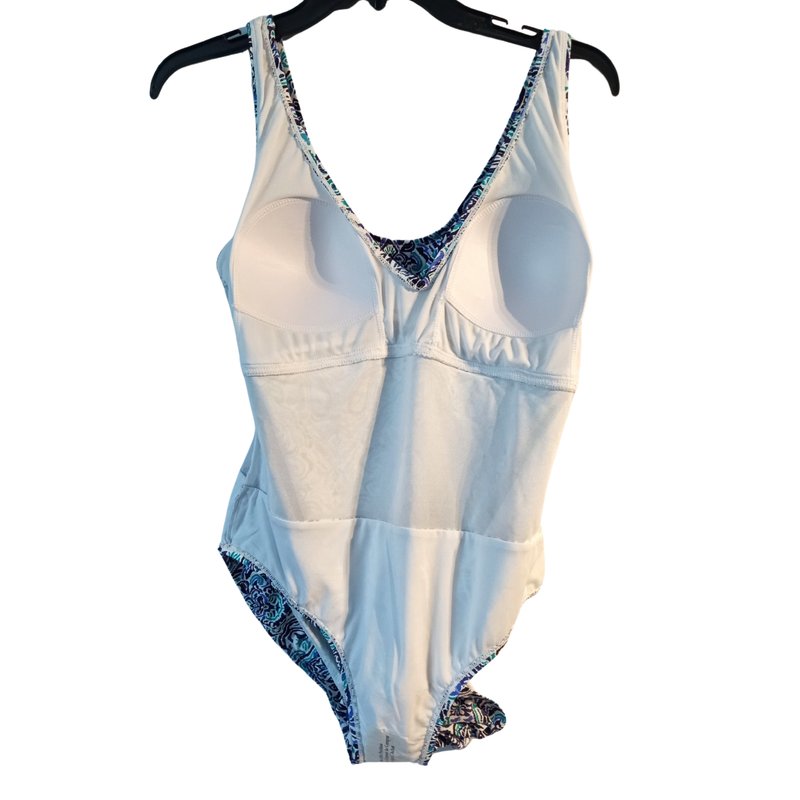 Leilani Sz 10 One PIece Swimdress Blue Paisley Padded Cups NWT