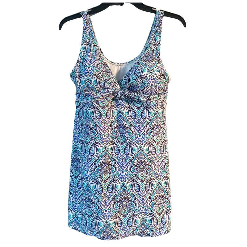 Leilani Sz 10 One PIece Swimdress Blue Paisley Padded Cups NWT