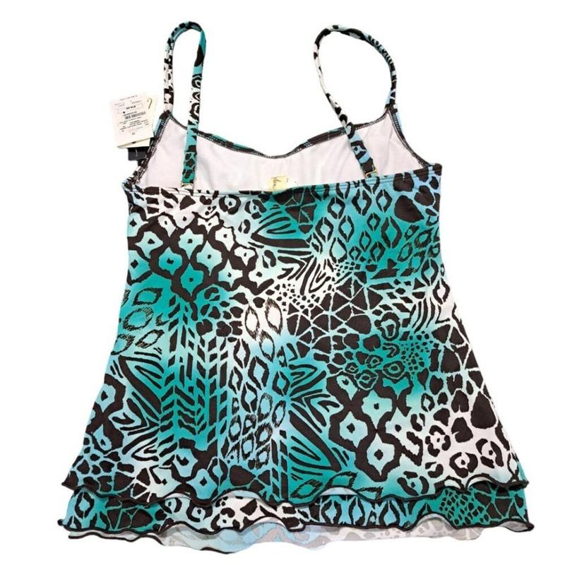 Leilani Women's Tankini Top Animal Print Blue Travel Vacation Beach Top Sz 6