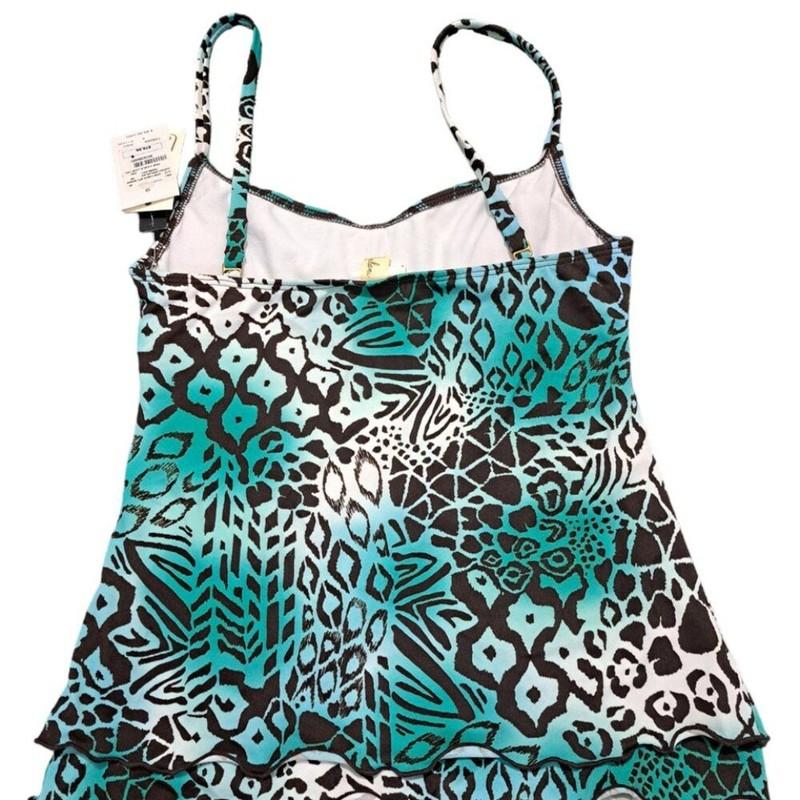 Leilani Women's Tankini Top Animal Print Blue Travel Vacation Beach Top Sz 6