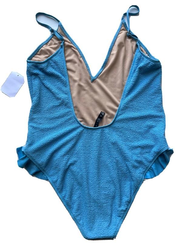 Leith Women’s Blue One-Piece Textured Swimsuit With Ruffle Detail Size XL