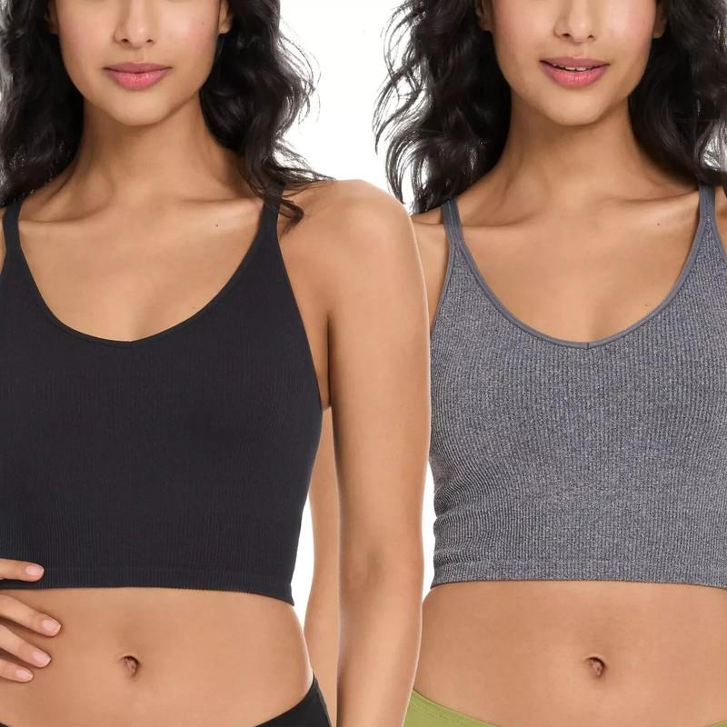 Lemon Women’s Ribbed Longline Bra 2-Pack Seamless Crossback V-Neck Sports Yoga