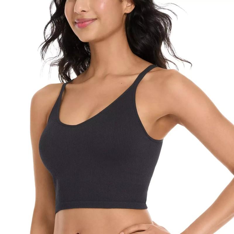 Lemon Women’s Ribbed Longline Bra 2-Pack Seamless Crossback V-Neck Sports Yoga
