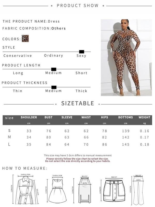 Leopard Print Jumpsuit Women See Through Midnight Full Sleeve Street Clubwear