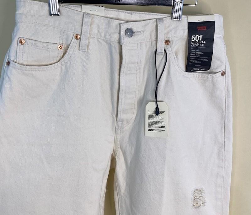Levi's 501 Jeans Women's 29x28 Cream Original Cropped Lightly Distressed NEW