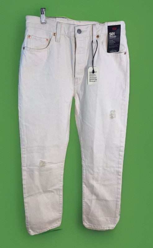Levi's 501 Jeans Women's 29x28 Cream Original Cropped Lightly Distressed NEW
