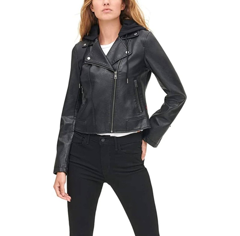 Levi’s Faux Leather Moto Jacket – Black Asymmetrical Zip Women’s Size S & M