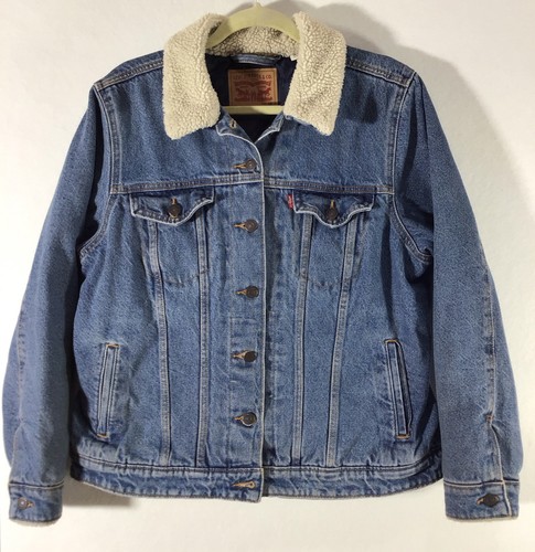 Levi's Original Sherpa Lined Trucker Blue Denim Jean Jacket Women's 1X