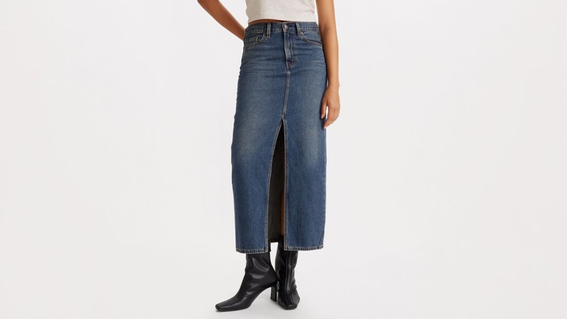 LEVI'S PREMIUM Medium DENIM Wash ANKLE COLUMN 90's INSPIRED Long SKIRT 28