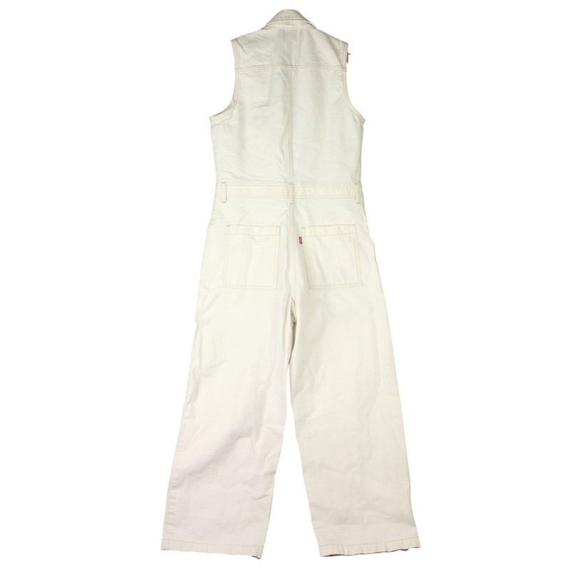Levi's Sleeveless Denim Jean Jumpsuit Womens Small White Button Down 100% Cotton