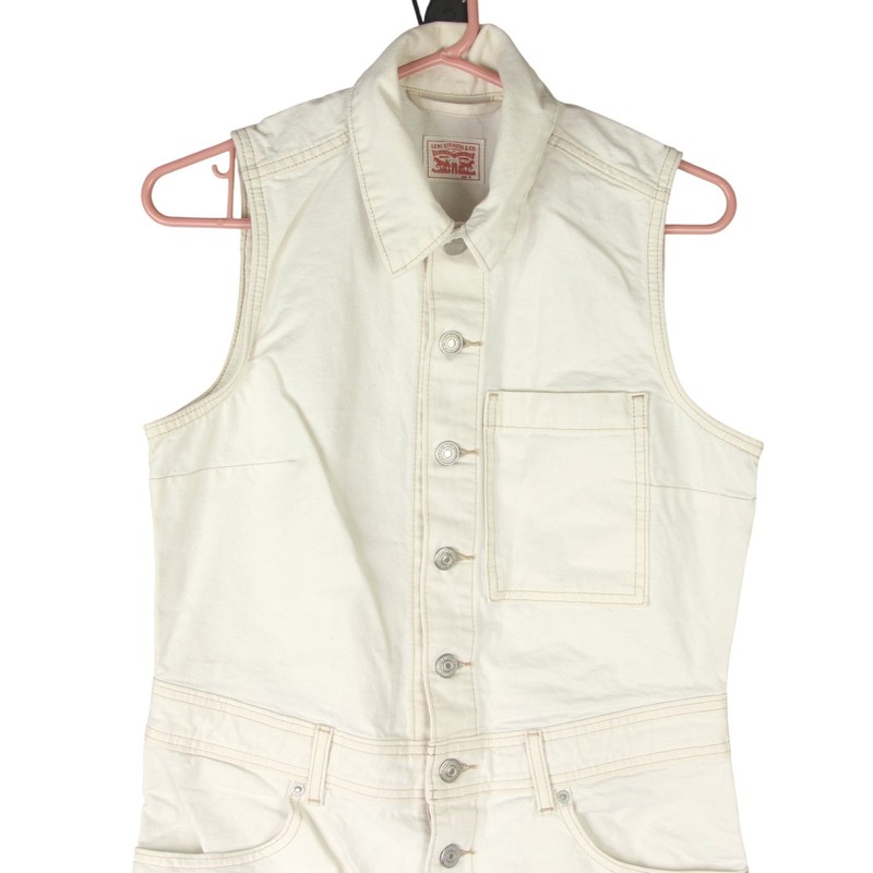 Levi's Sleeveless Denim Jean Jumpsuit Womens Small White Button Down 100% Cotton