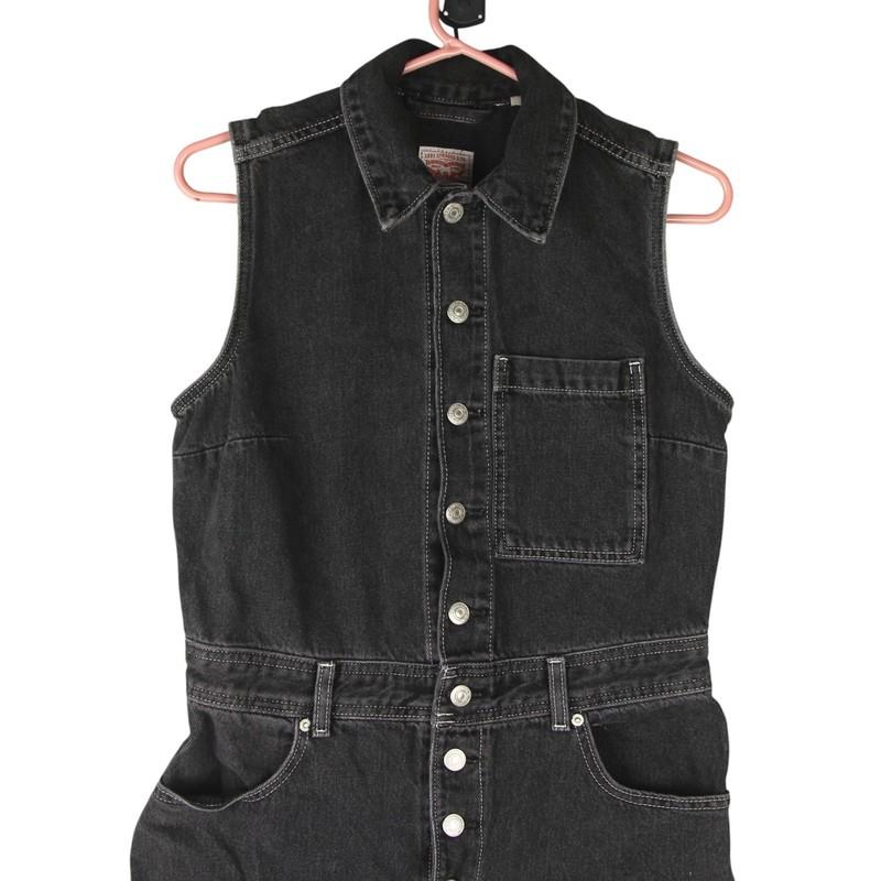 Levi's Sleeveless Denim Jean Jumpsuit Womens Small Black 100% Cotton Button Down