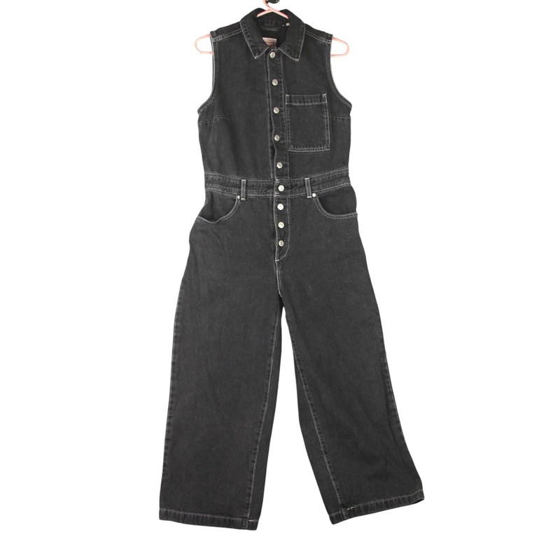 Levi's Sleeveless Denim Jean Jumpsuit Womens Small Black 100% Cotton Button Down