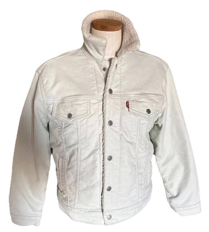 Levi’s Women’s Mint Green Corduroy Sherpa Lined Trucker Short Jacket Sz M EUC