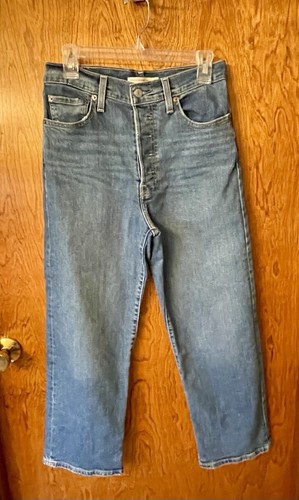 Levi's Women's Ribcage Straight Ankle Button Fly Blue Medium Wash Jeans 28x27
