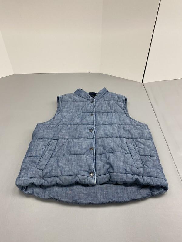 Levi's Womens Blue Pockets Snap Front Puffer Vest Large Heather Blue Mock Neck