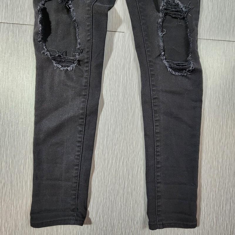Levis 721 High Rise Skinny Jeans Womens 26 Black Distressed 26x30 EUC