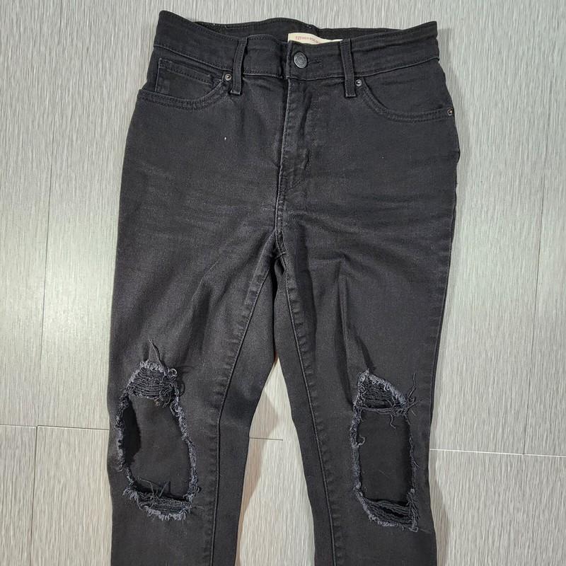 Levis 721 High Rise Skinny Jeans Womens 26 Black Distressed 26x30 EUC