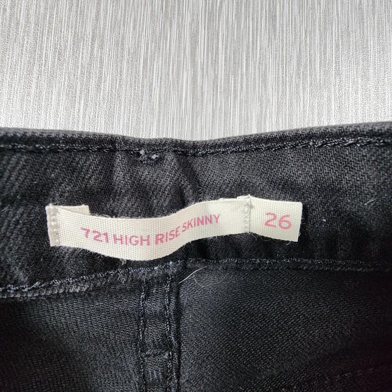 Levis 721 High Rise Skinny Jeans Womens 26 Black Distressed 26x30 EUC
