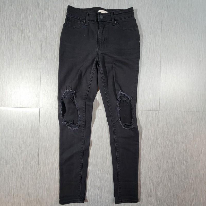 Levis 721 High Rise Skinny Jeans Womens 26 Black Distressed 26x30 EUC