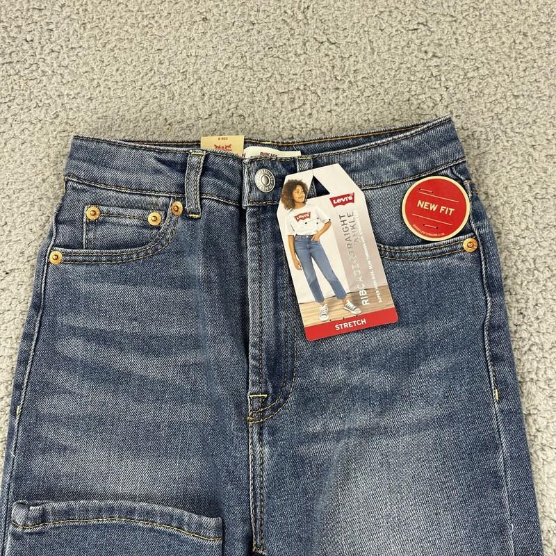 Levis Jeans Girls 8 Regular Ribcage Straight Ankle Stretch Blue Adjustable Teen
