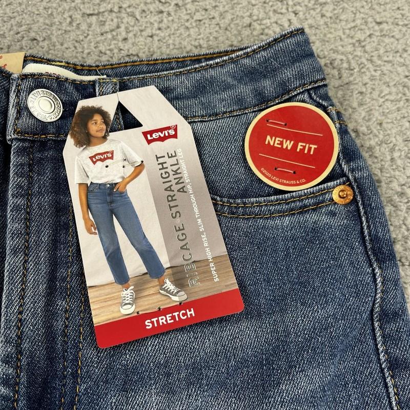 Levis Jeans Girls 8 Regular Ribcage Straight Ankle Stretch Blue Adjustable Teen