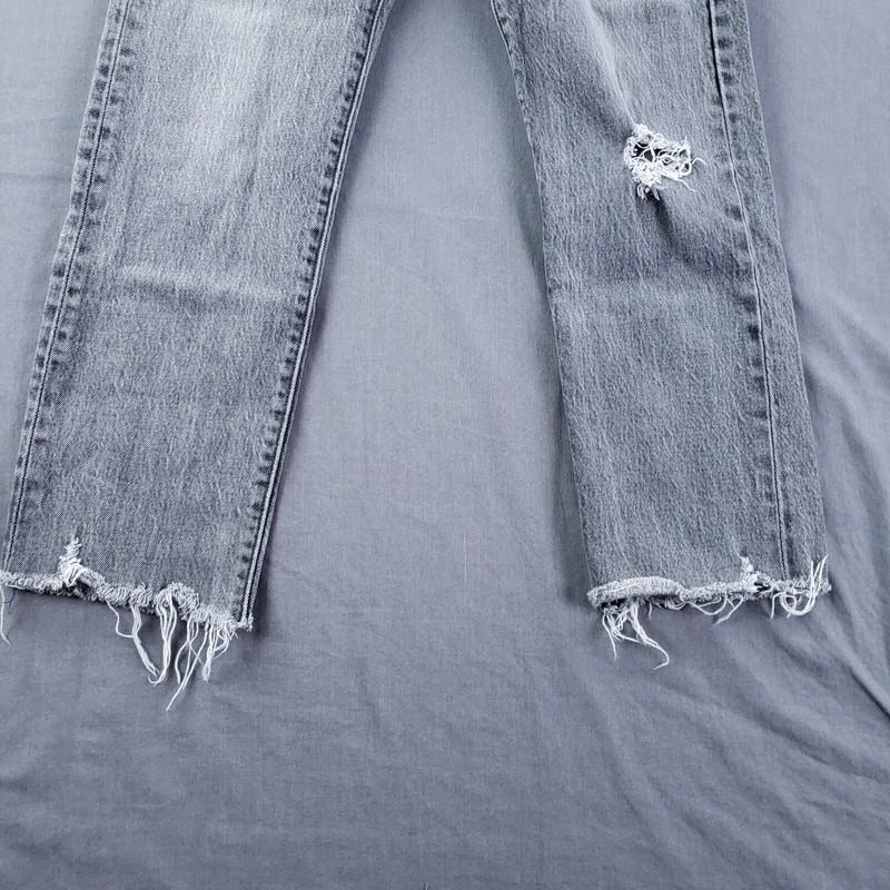 Levis Jeans Womens 24 Gray Premium Wedgie Straight Raw Hem Acid Wash Big E Rip