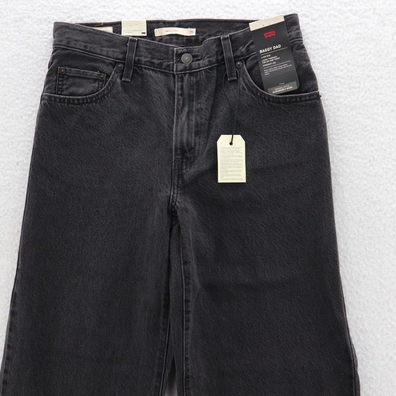 Levis Jeans Womens 26 Black Baggy Dad Premium Straight Denim Y2K Boho Preppy New