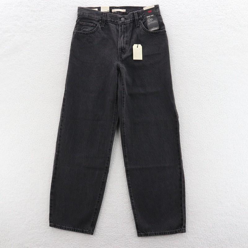 Levis Jeans Womens 26 Black Baggy Dad Premium Straight Denim Y2K Boho Preppy New