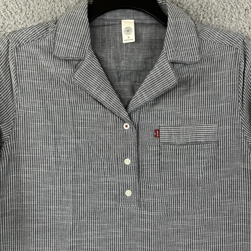 Levis Pajama Shirt Womens Medium Gray Chambray Railroad Striped Cotton With TAGS