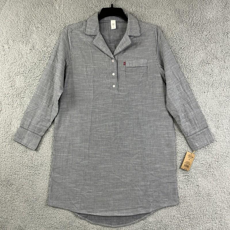 Levis Pajama Shirt Womens Medium Gray Chambray Railroad Striped Cotton with TAGS