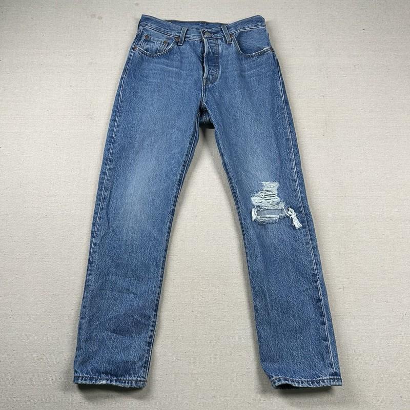 Levis Premium Jeans 501 XX Womens 25x28 (fits 27x27) Button Fly Distressed Denim