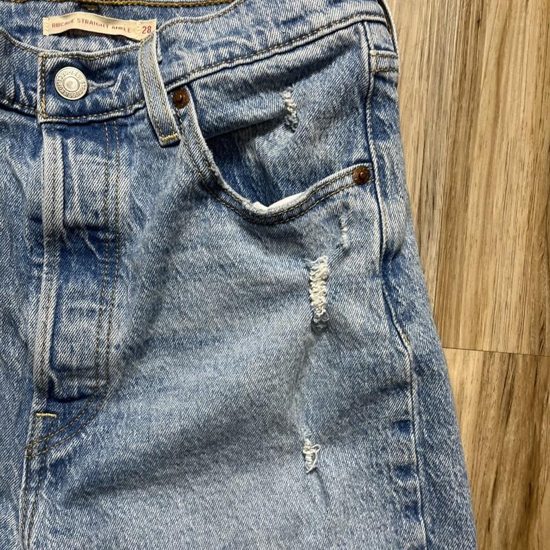 LEVIS PREMIUM Jeans Woman’s 28 Ribcage Straight Ankle Distressed Button Fly