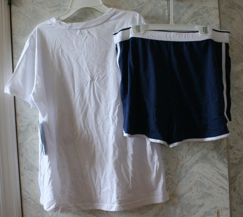 Life Is Good GOTTA RUN 2 Pc Pajama Set Sz Large Top & Short White Navy Blue NWT