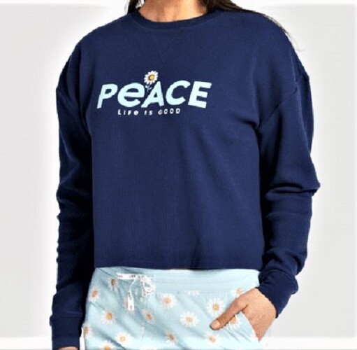 Life Is Good LS Shirt Relaxed Waffle THERMAL Tee PEACE DAISY Chest52in Womens L