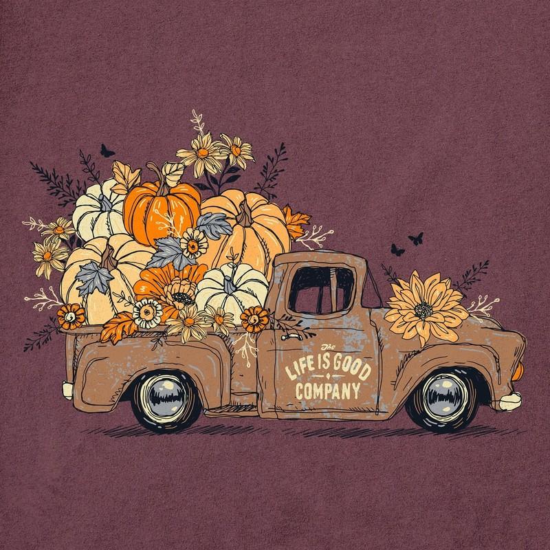 Life Is Good. Women's Fall Flowers & Pumpkins Pickup Long Sleeve Crusher Tee