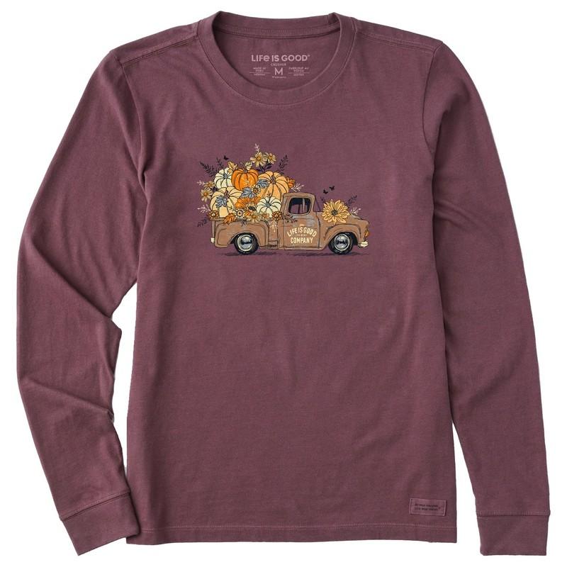 Life is Good. Women's Fall Flowers & Pumpkins Pickup Long Sleeve Crusher Tee Life is Good. Women's Fall Flowers & Pumpkins Pickup Long Sleeve Crusher Tee