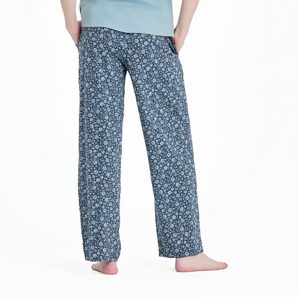 Life Is Good. Women's Floral Paw Pattern Snuggle Up Sleep Pant Darkest Blue
