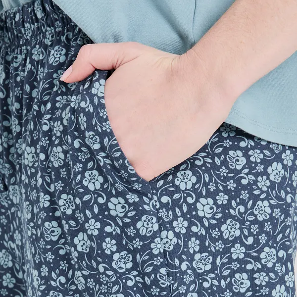 Life Is Good. Women's Floral Paw Pattern Snuggle Up Sleep Pant Darkest Blue