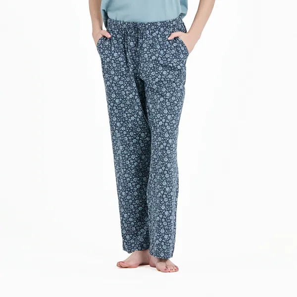 Life is Good. Women's Floral Paw Pattern Snuggle Up Sleep Pant Darkest Blue