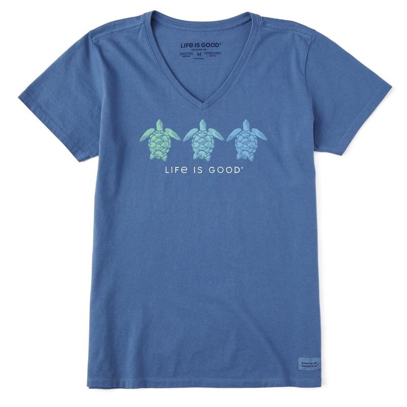 Life is Good. Women's Tres Turtles SS Crusher Vee Vintage Blue